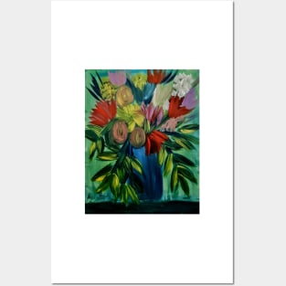 Abstract painting in acrylic paint of a Bouquet of flowers in a glass vase . Posters and Art